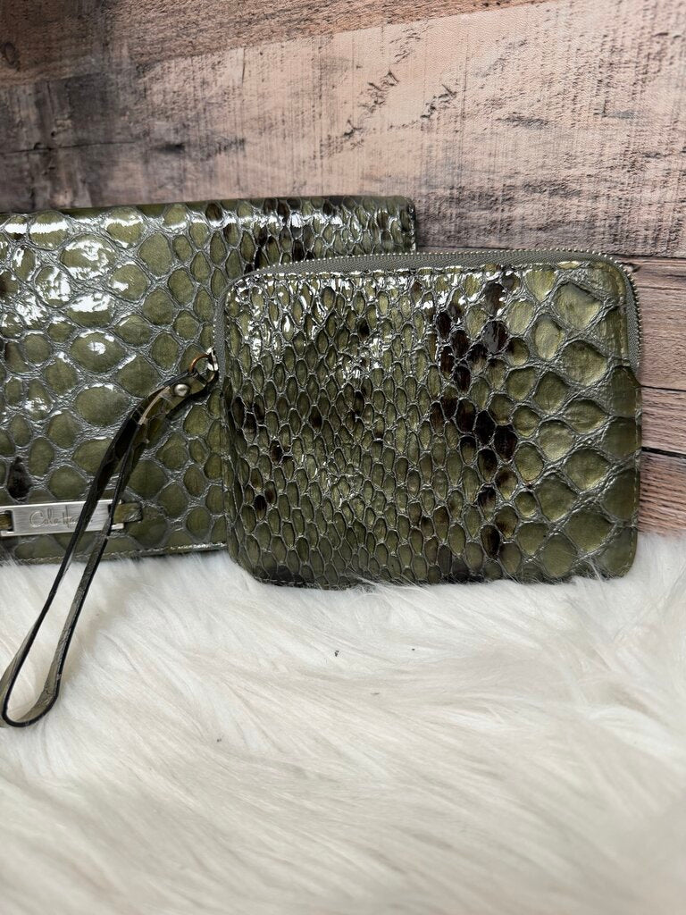 Green Cole Haan Faux Python Leather Clutch And Wallet Set