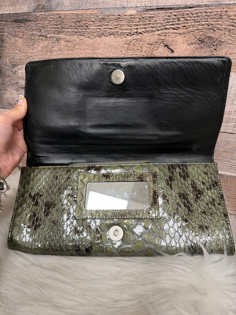 Green Cole Haan Faux Python Leather Clutch And Wallet Set