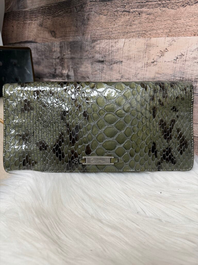 Green Cole Haan Faux Python Leather Clutch And Wallet Set