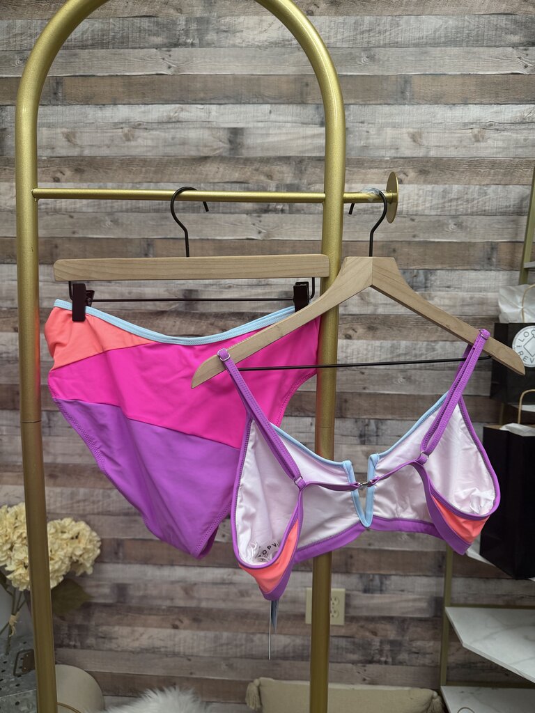 NWT Popvil Pink & Coral Colorblock Bikini