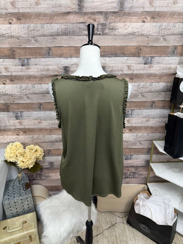 Periwinkle Olive Green Ribbed Ruffle Trim Tank