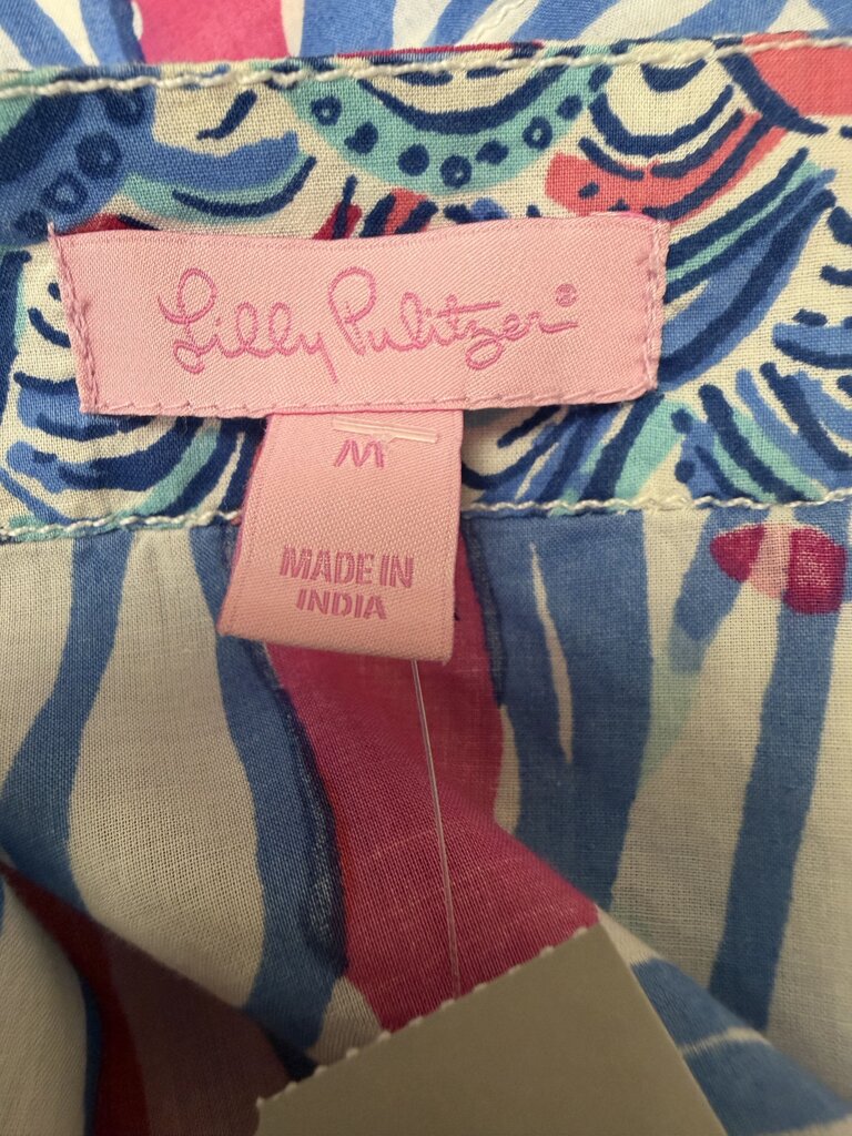 Lilly Pulitzer Aqua & Pink Abstract V-Neck Top