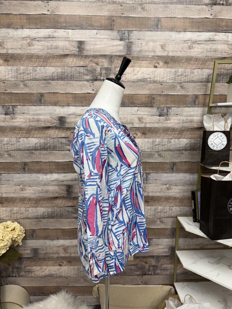 Lilly Pulitzer Aqua & Pink Abstract V-Neck Top