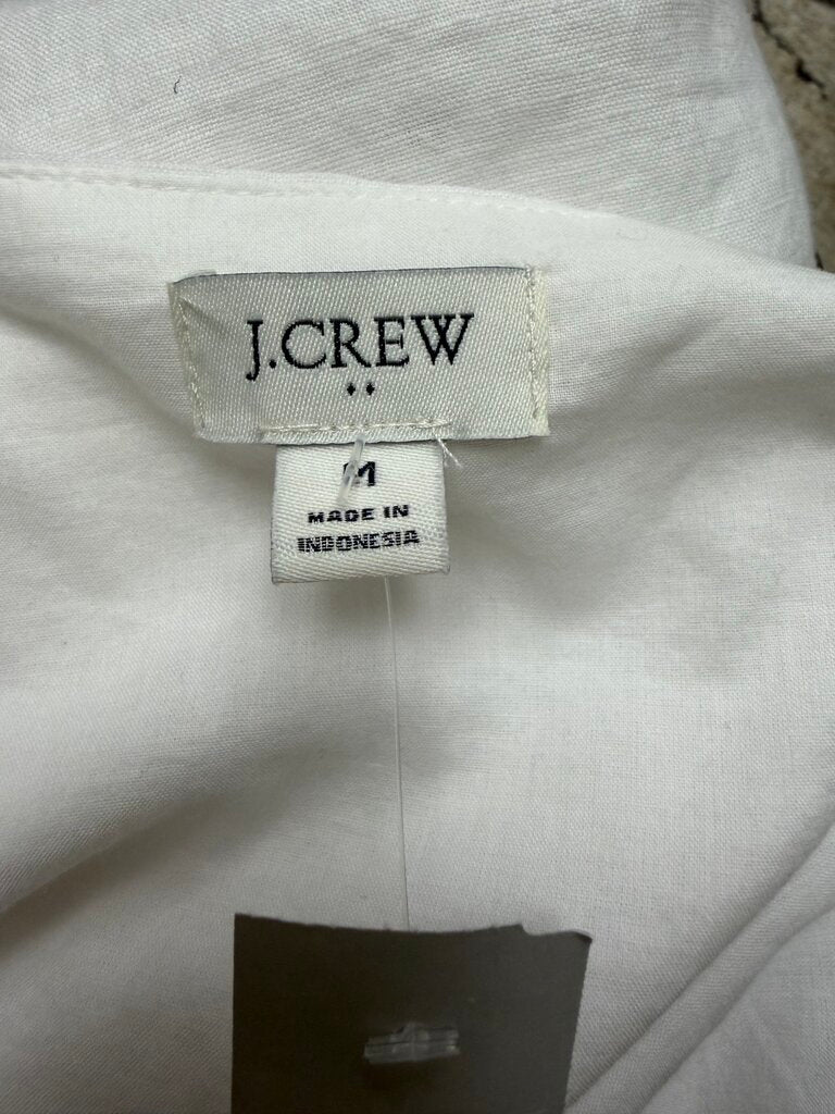 J Crew White Tank, Side Zip, Linen Blend Top