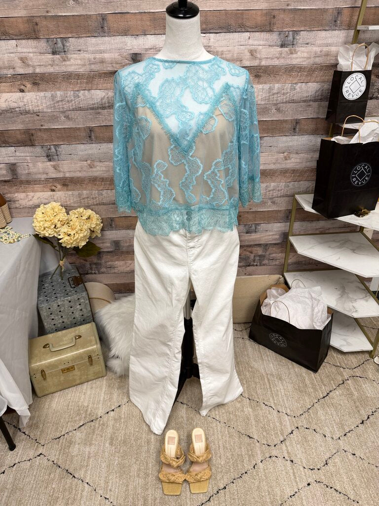 Anthropologie Turquoise Lace Illusion Overlay
