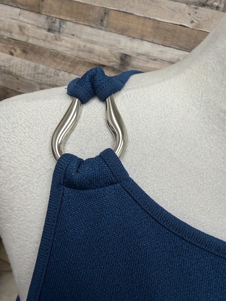Anthropologie Blue Tank w/Silver 1 Shoulder Detail