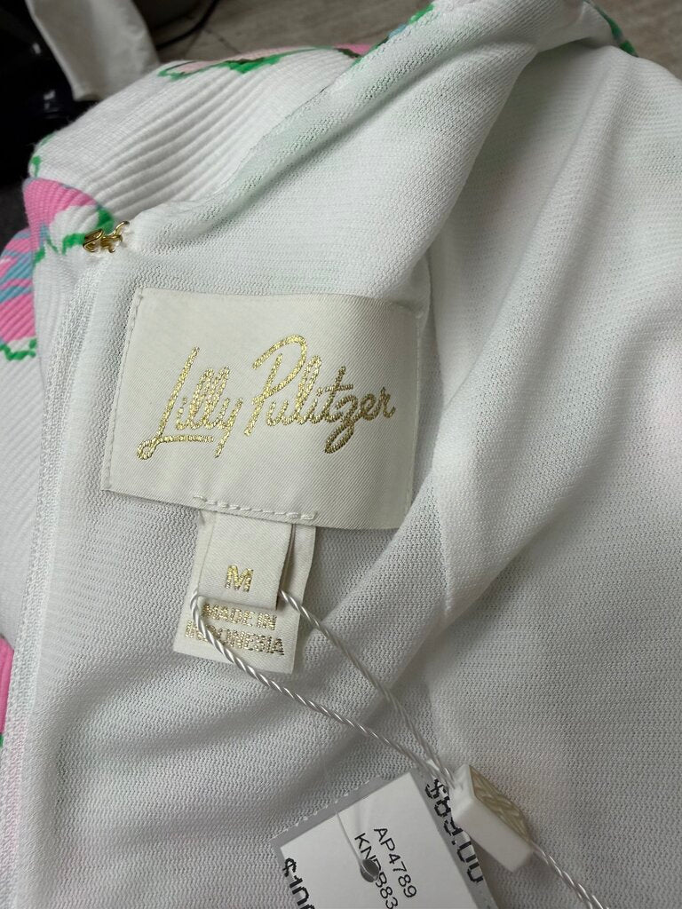 NWT Lilly Pulitzer White w/Pink Orchids Ribbed Back Zip Tank