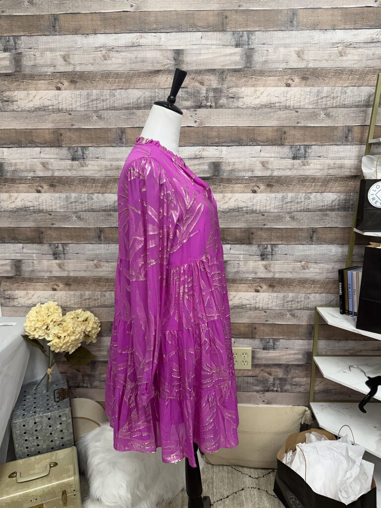Lilly Pulitzer Silk Fuchsia & Gold Metallic Palm Leaf Print