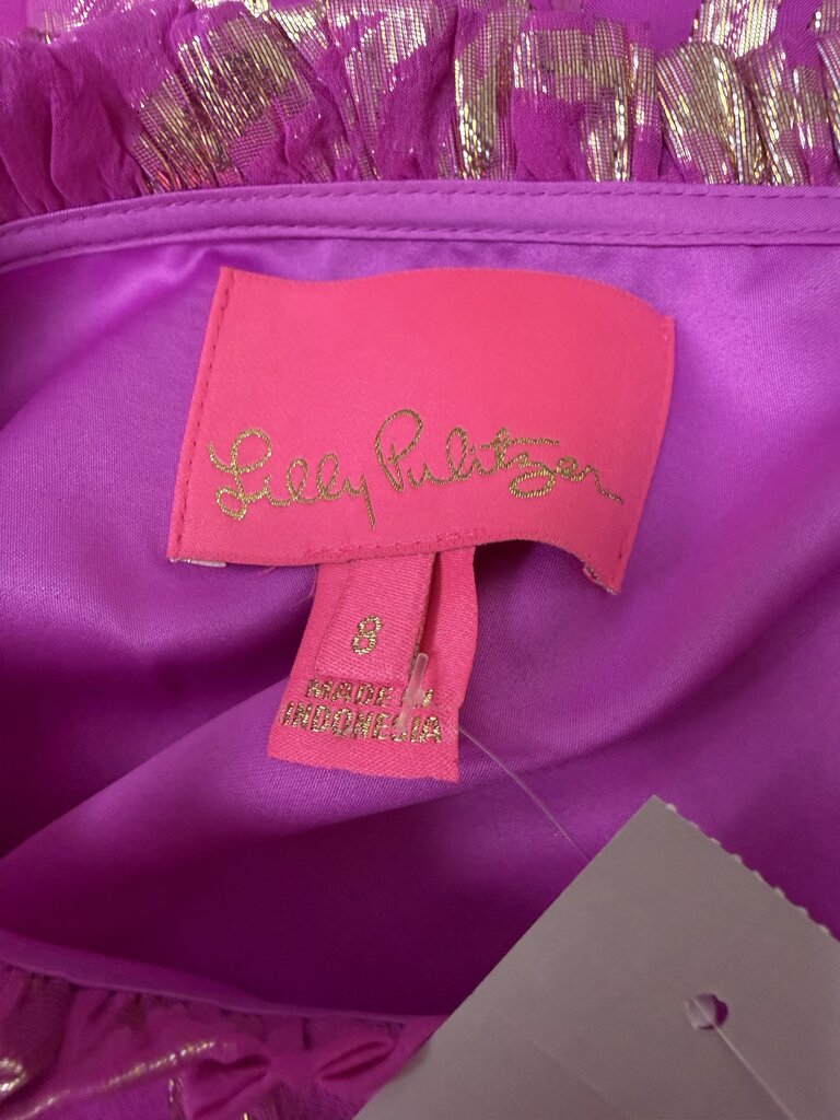 Lilly Pulitzer Silk Fuchsia & Gold Metallic Palm Leaf Print