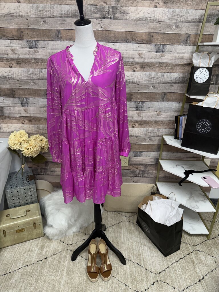 Lilly Pulitzer Silk Fuchsia & Gold Metallic Palm Leaf Print
