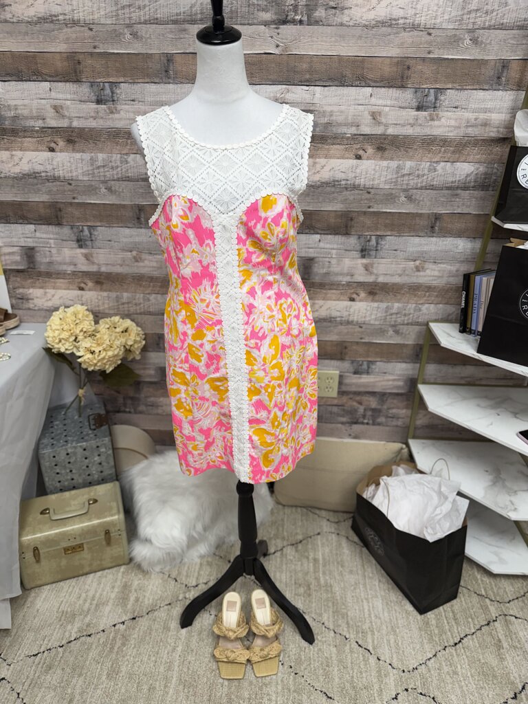 Lilly Pulitzer Pink, Orange & White Embroidered Neck Sleeveless