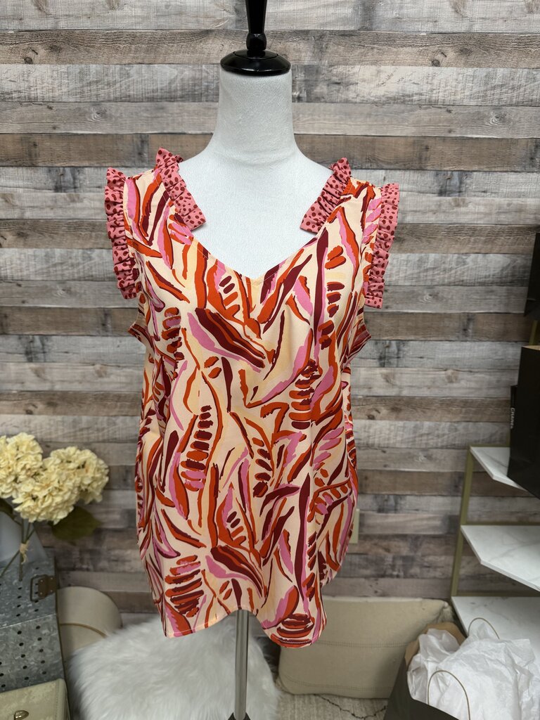 Periwinkle Peach & Red Ruffle Neck & Sleeve