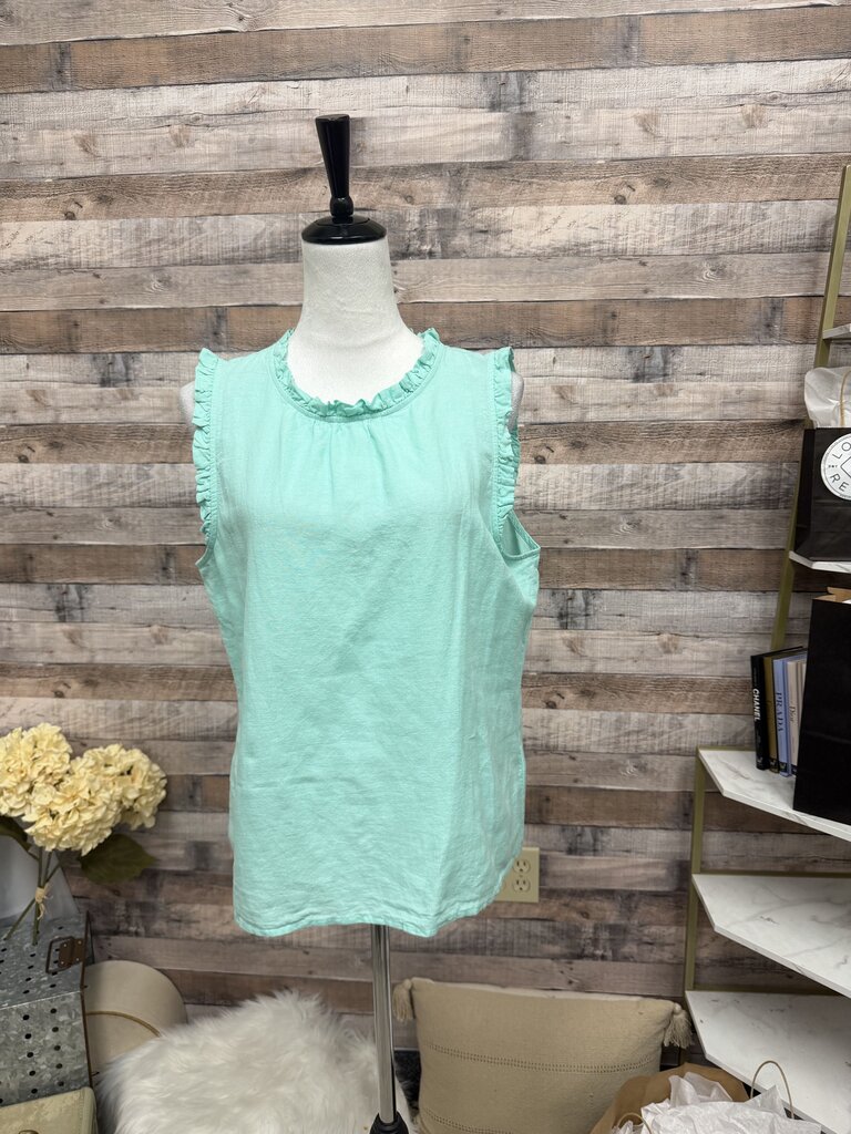 J Crew Mint Sleevless Ruffle Linen Blend