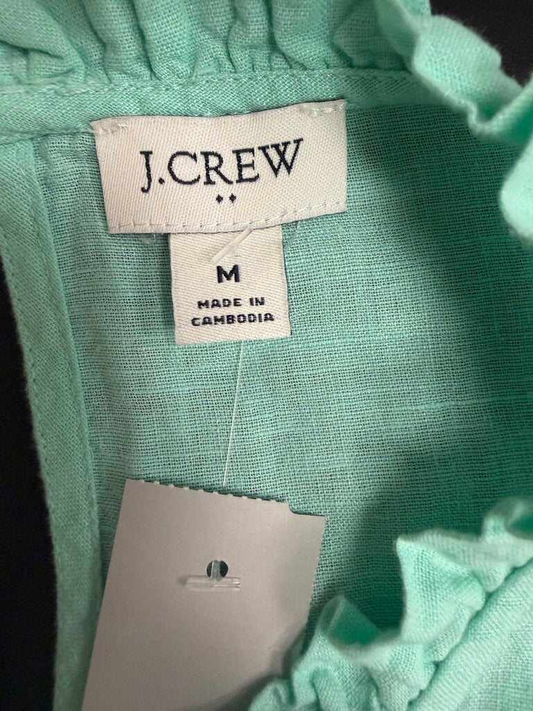 J Crew Mint Sleevless Ruffle Linen Blend