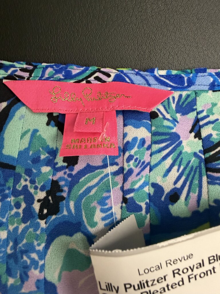 Lilly Pulitzer Royal Blue & Green Pleated Front Long Sleeve Tassel
