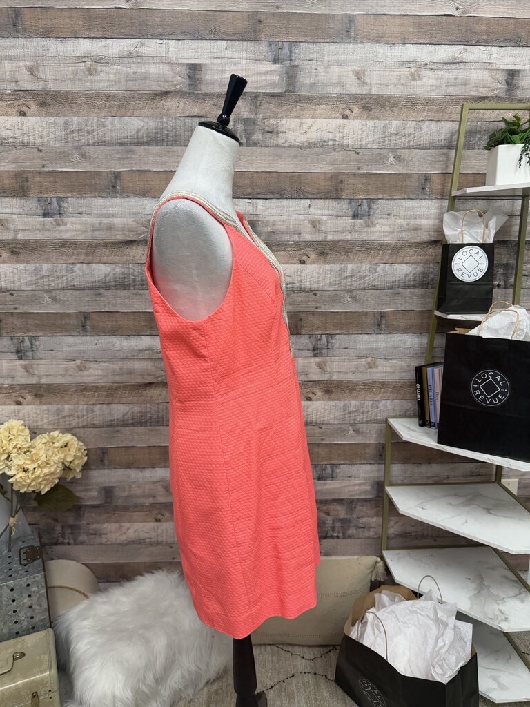 Lilly Pulitzer Coral w/Metallic Braided Neckline Shift