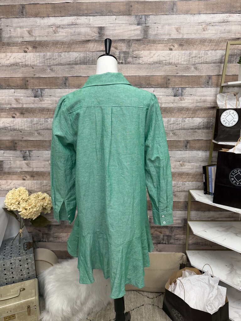 NWT Tuckernuck Sea Green Shirt Dress w/Ruffle Hemline