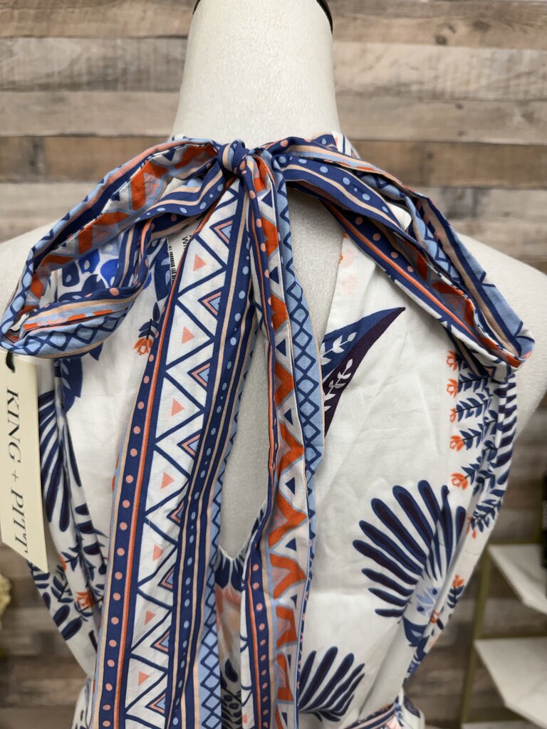 NWT Mimi Seabrook Blue & White Aztec Hemline