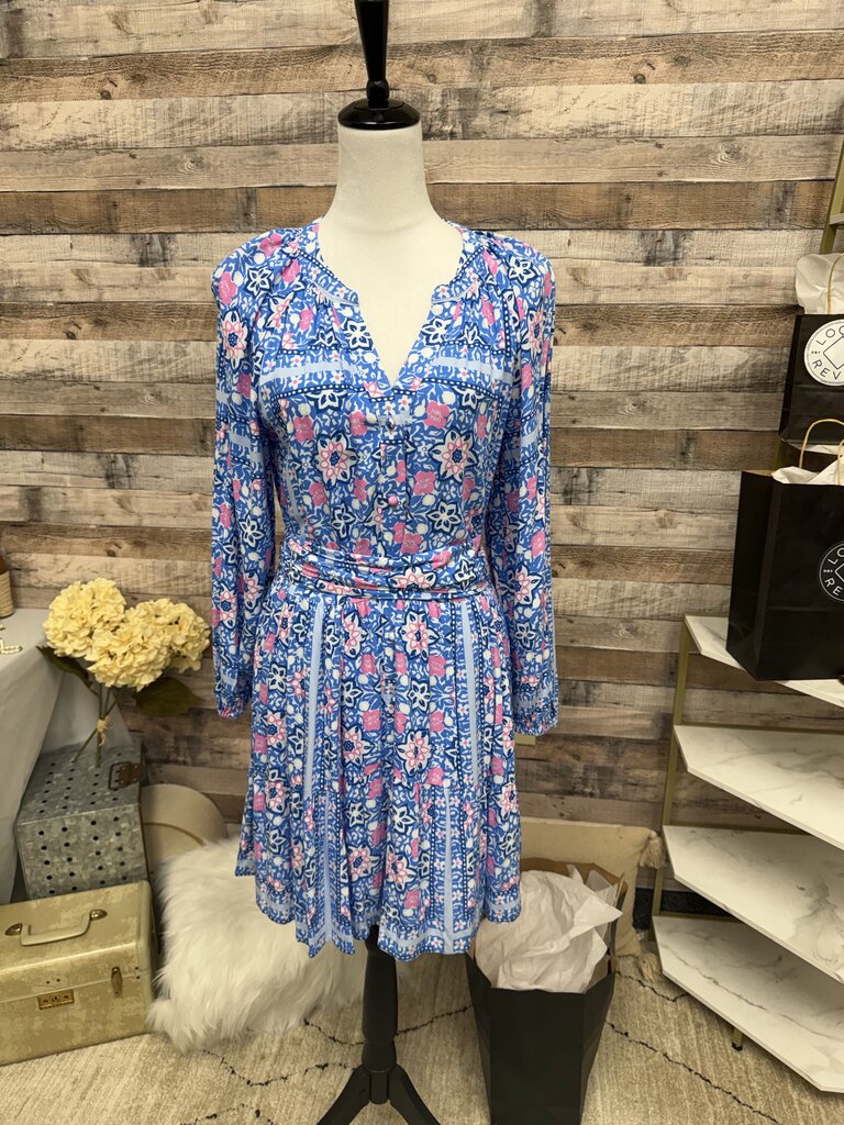 NWT Vineyard Vines Blue w/Pink Flowers Button Front Belted