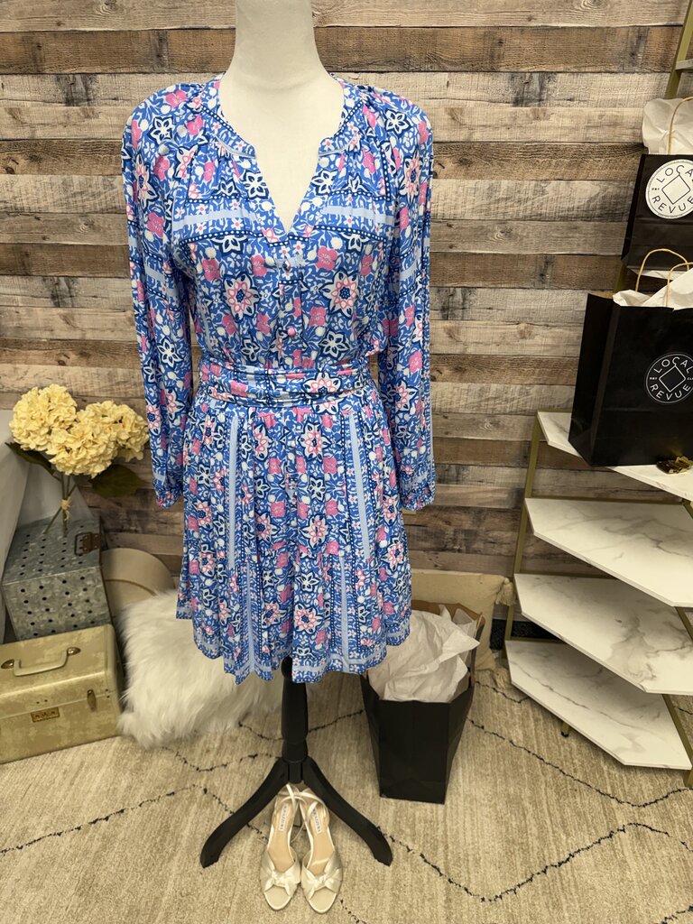 NWT Vineyard Vines Blue w/Pink Flowers Button Front Belted
