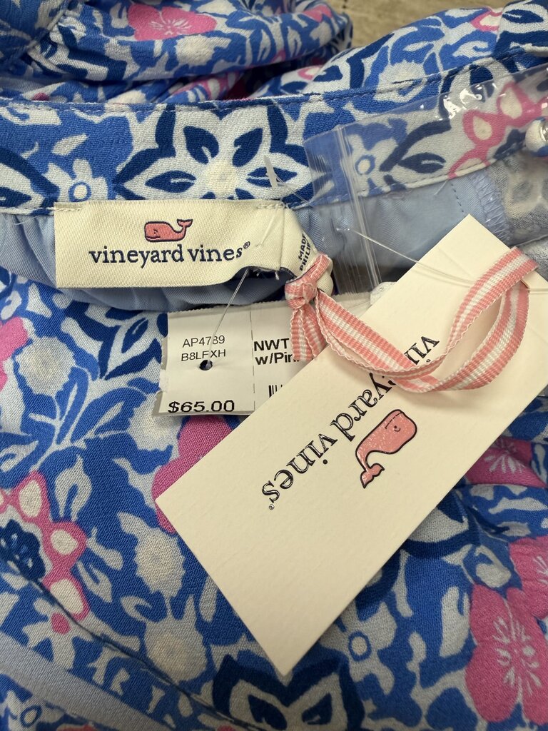 NWT Vineyard Vines Blue w/Pink Flowers Button Front Belted