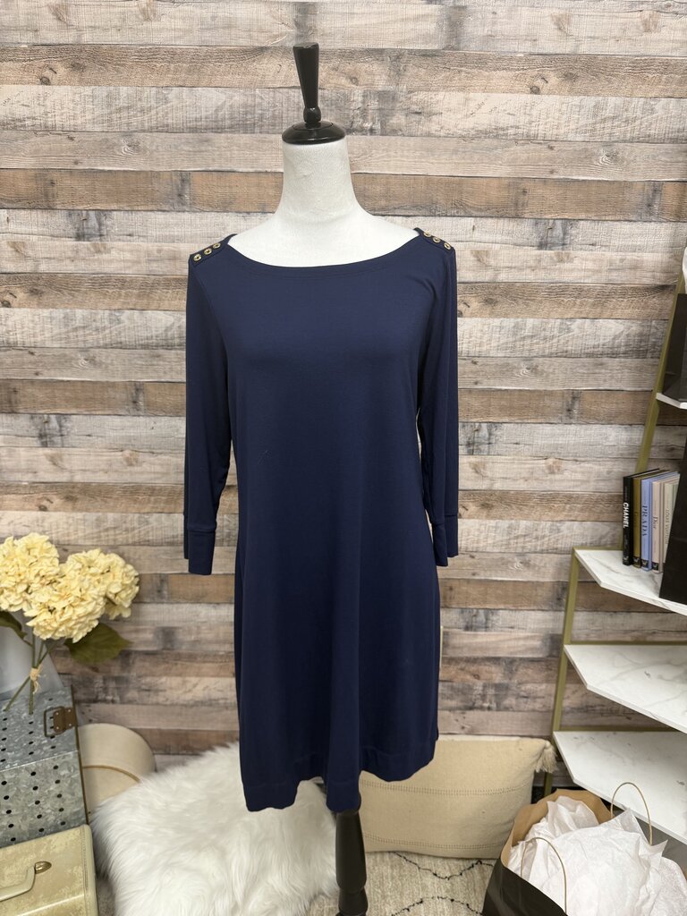 Lilly Pulitzer Navy Blue Boatneck Gold Button Detail