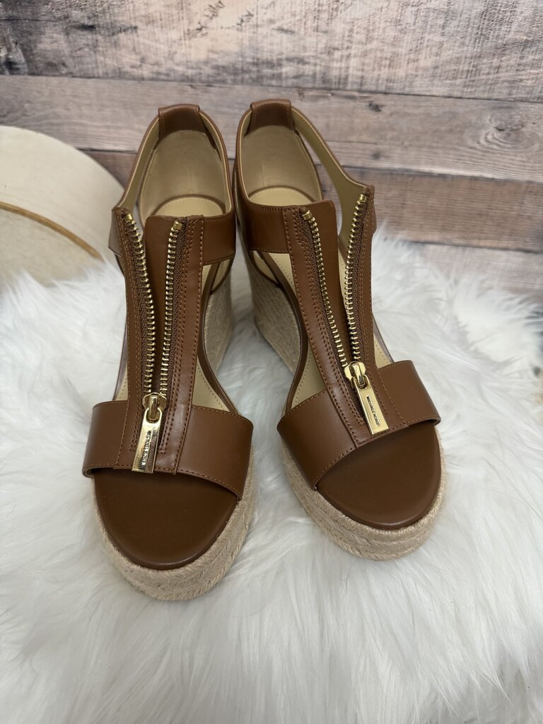 Michael Kors Brown Leather Espadrille Wedge