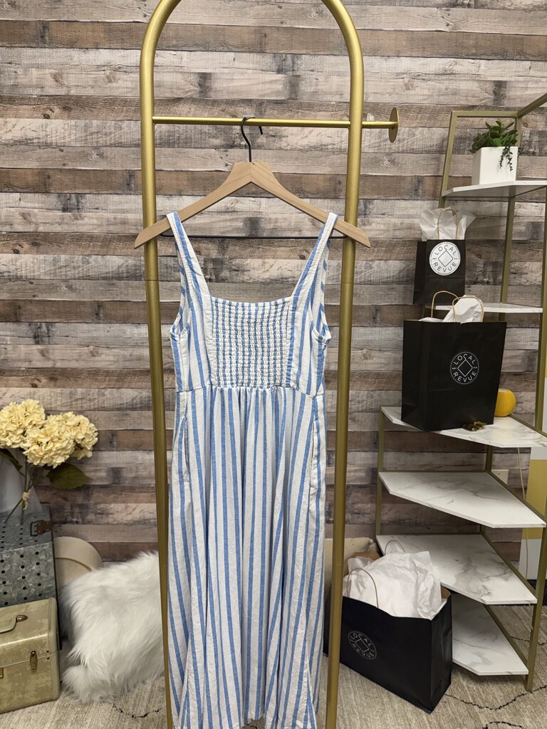 White And Blue Stripe Old Navy Midi Dress