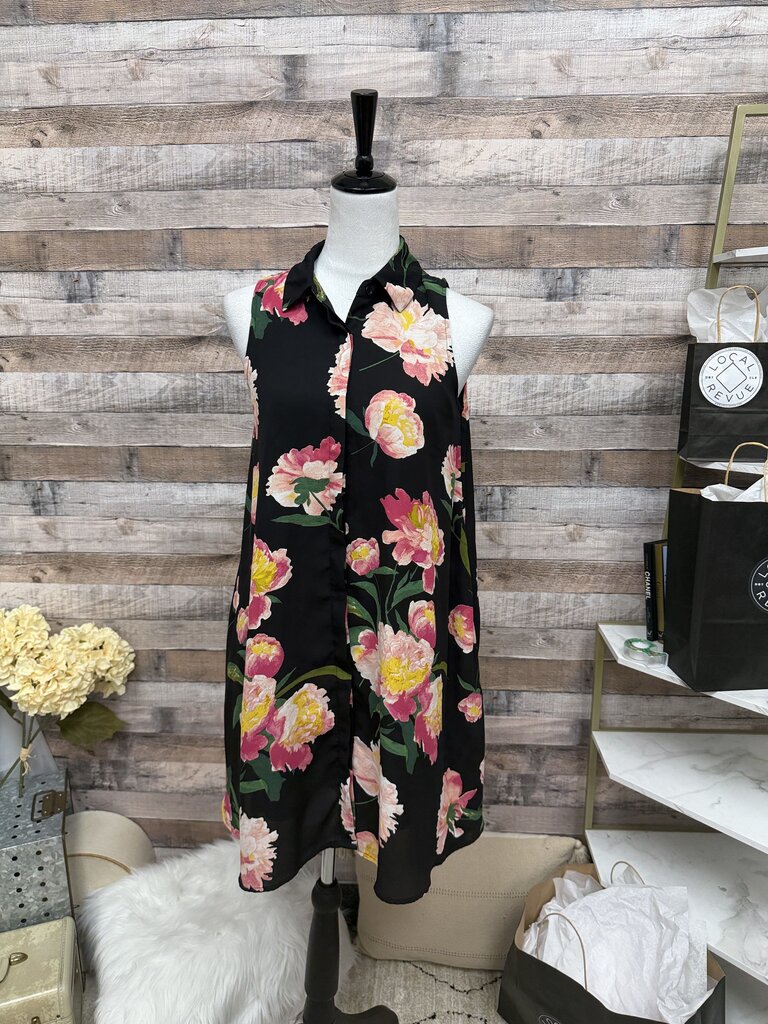 Black Floral Adrianna Papell Trapeze Swing Dress