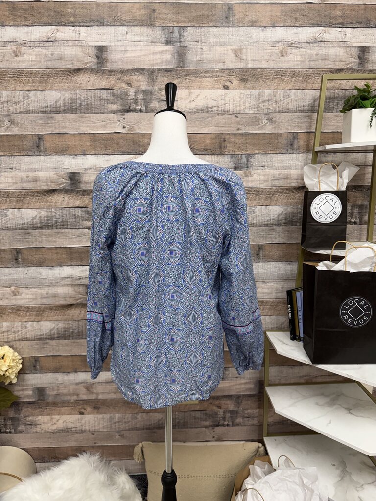Blue And Pink Paisley Print Talbots Cotton Poplin Blouse
