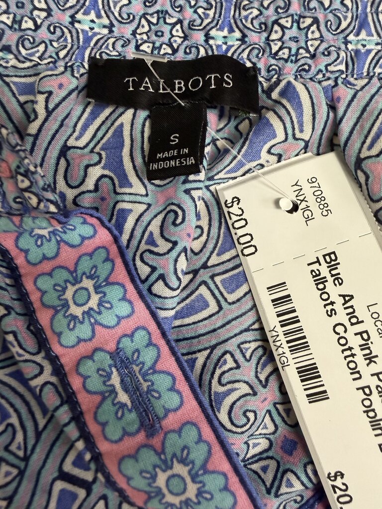 Blue And Pink Paisley Print Talbots Cotton Poplin Blouse