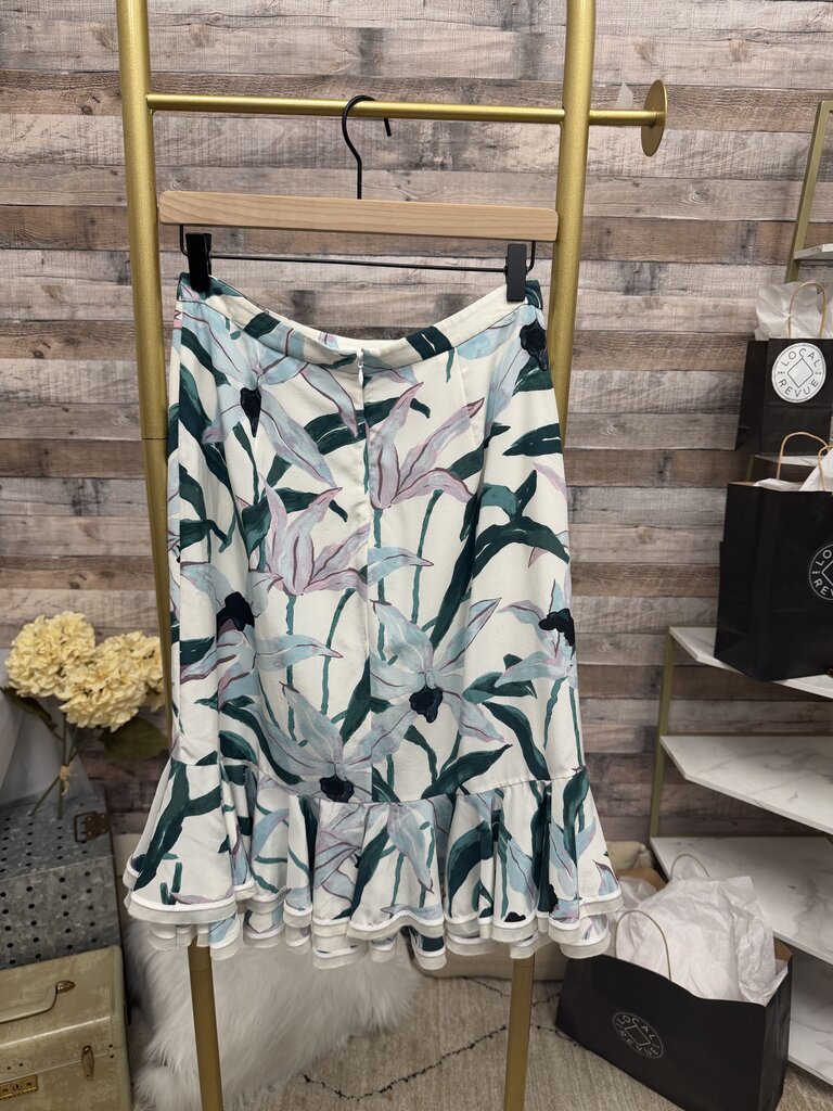 White Floral Printed Tory Burch Ruffle Skirt