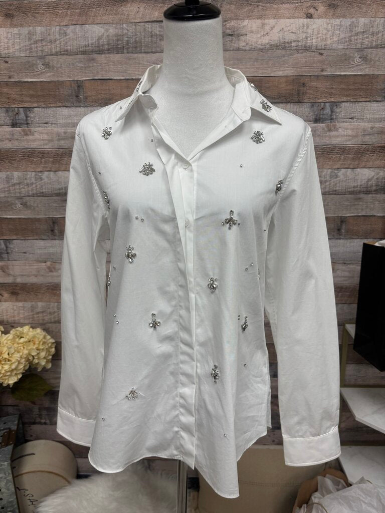 White Embellished Zara Button Down Blouse