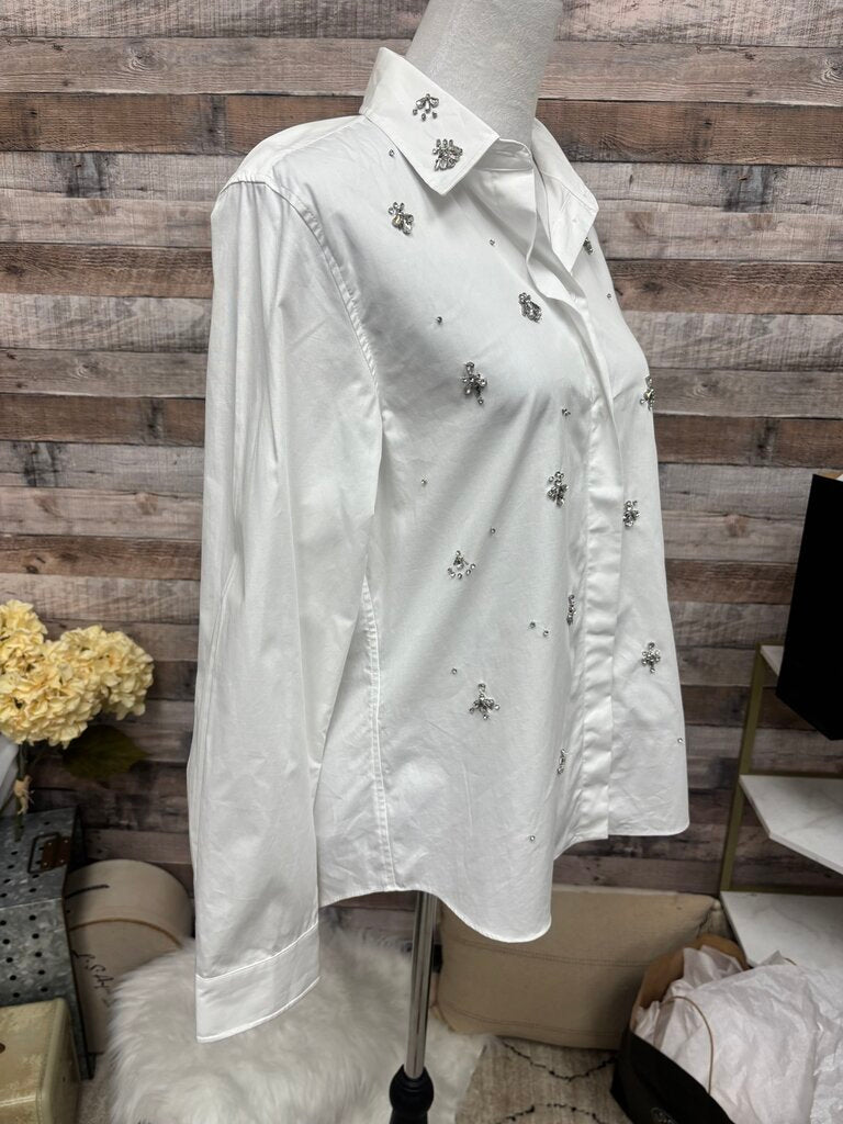 White Embellished Zara Button Down Blouse
