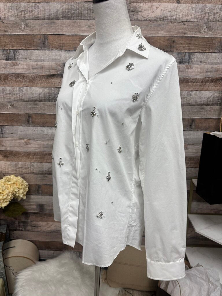 White Embellished Zara Button Down Blouse