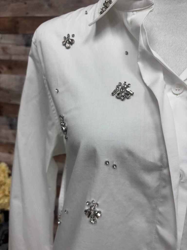 White Embellished Zara Button Down Blouse