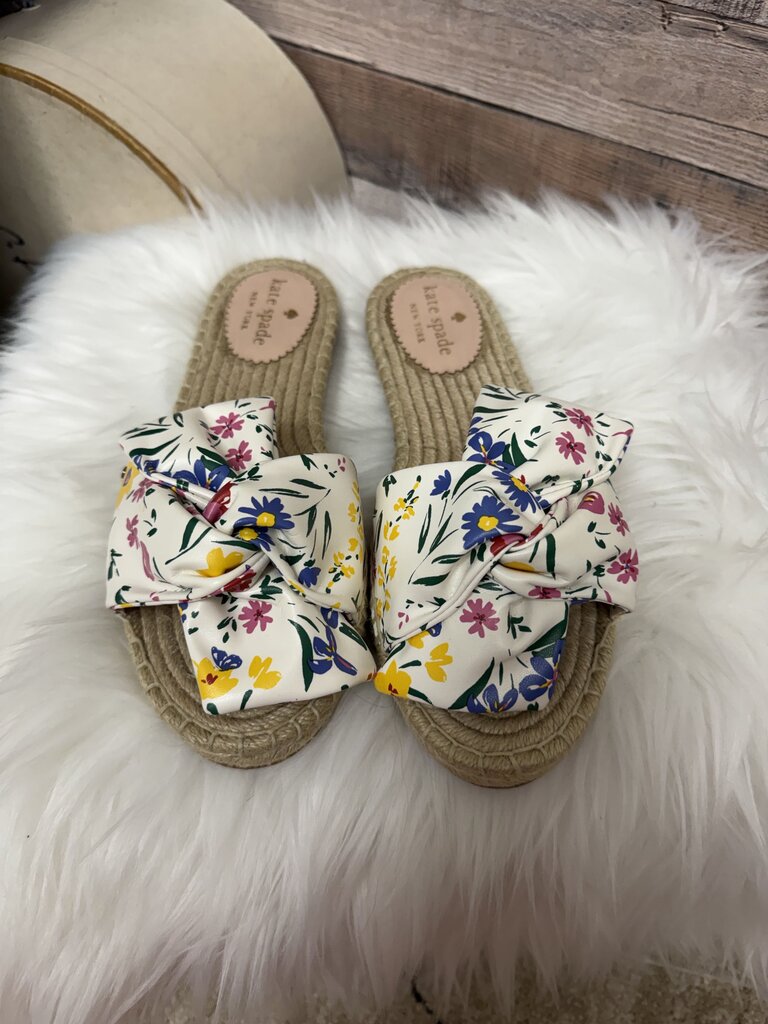 White With Floral Kate Spade Slide Sandals