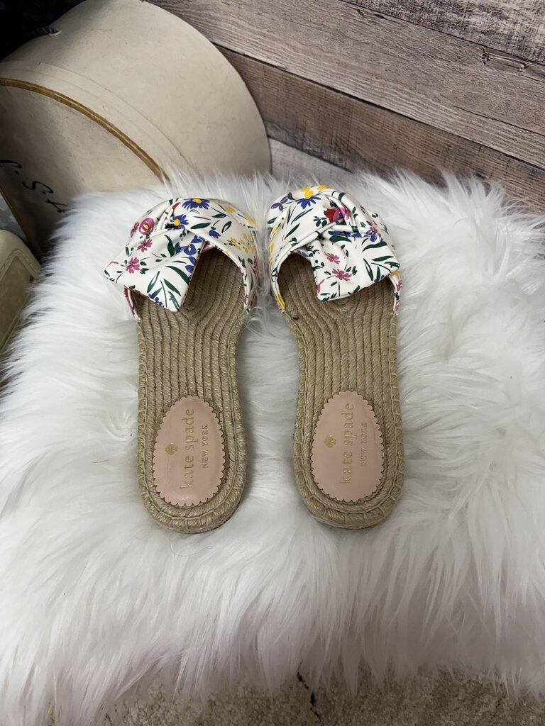 White With Floral Kate Spade Slide Sandals