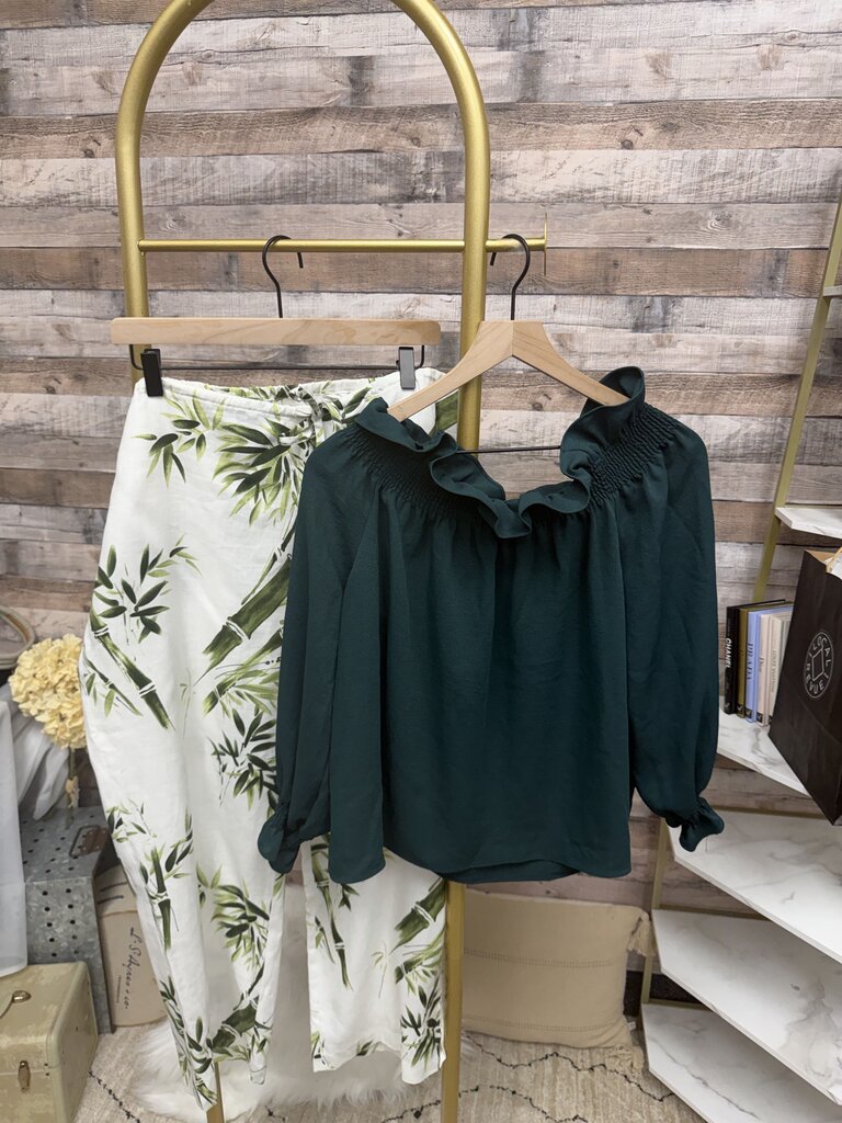 Via Seta Linen Bamboo Palm Leaf Print Pants
