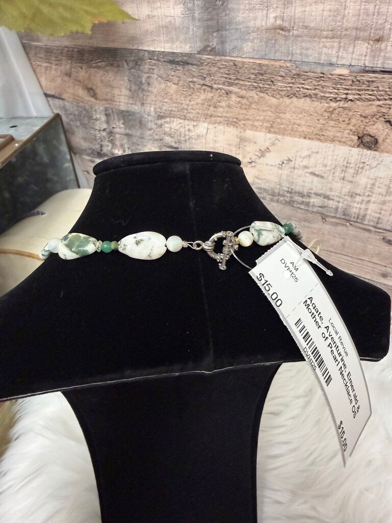 Agate, Aventurine, Emerald & Mother of Pearl Necklace