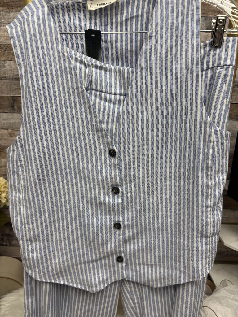 Everlane White & Blue Striped Sleeveless Vest And Pants Set