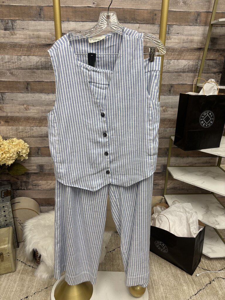 Everlane White & Blue Striped Sleeveless Vest And Pants Set