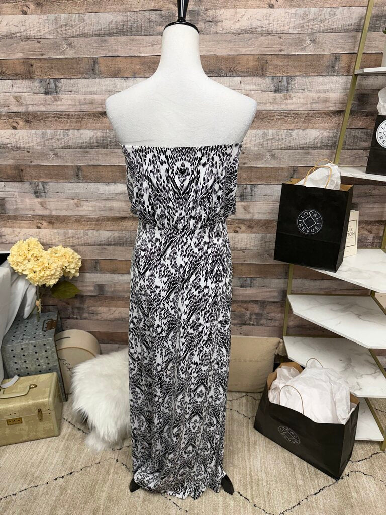 Abstract White And Black Print Susana Monaco Strapless Maxi Dress