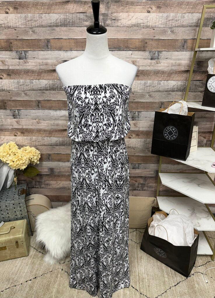 Abstract White And Black Print Susana Monaco Strapless Maxi Dress