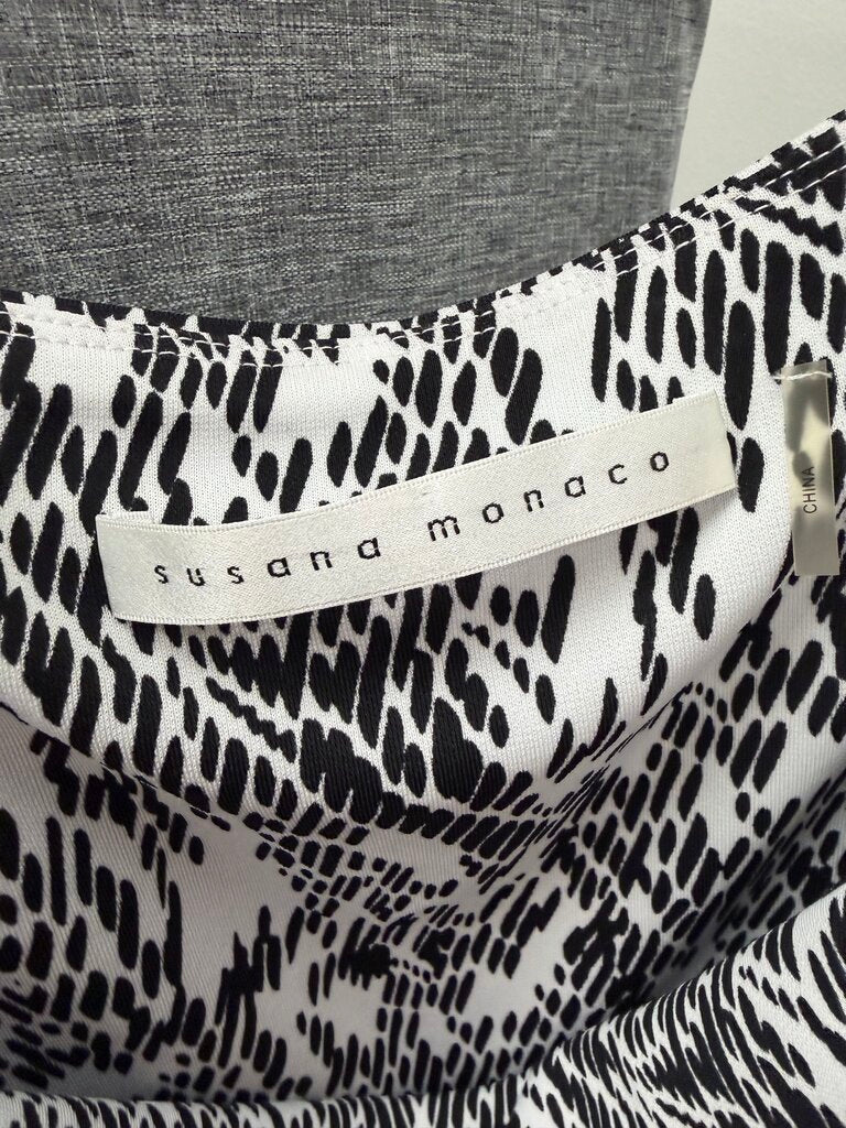 Abstract White And Black Print Susana Monaco Strapless Maxi Dress