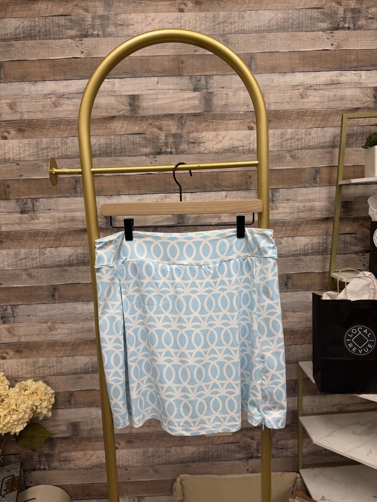 White With Blue Geometric Print Lulu B Athletic Shorts