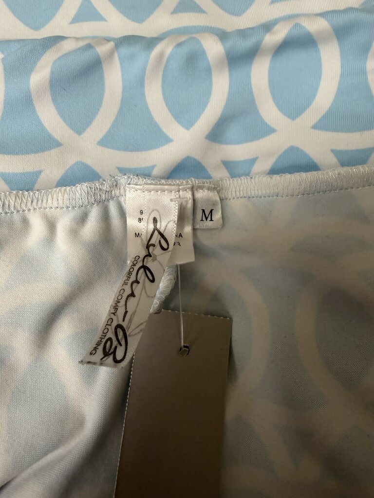 White With Blue Geometric Print Lulu B Athletic Shorts