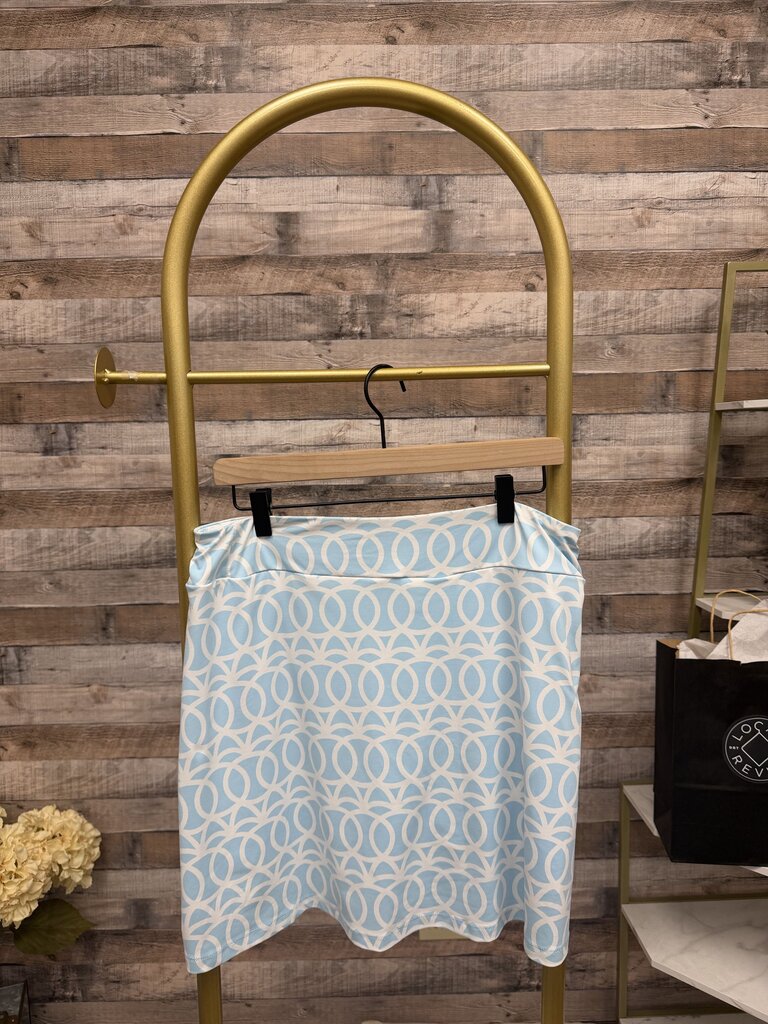 White With Blue Geometric Print Lulu B Athletic Shorts
