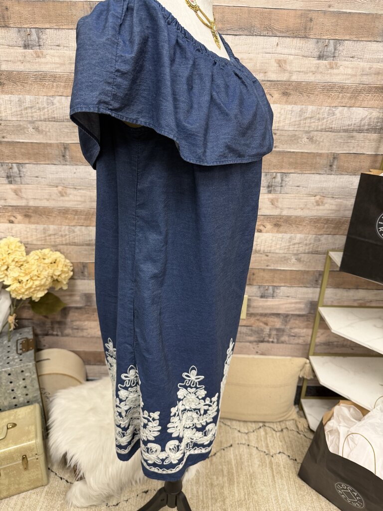 Blue Embroidered Westport 1962 Off-Shoulder Dress