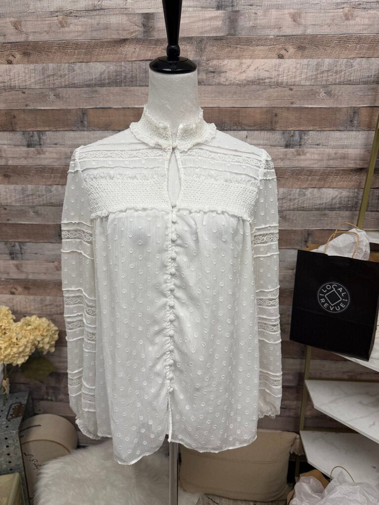 White White House Black Market Long Sleeve Button-Up